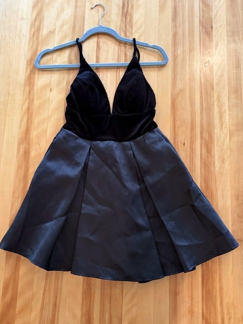 B Darlin Black Satin & Velvet Fit-and-Flare Mini Dress
